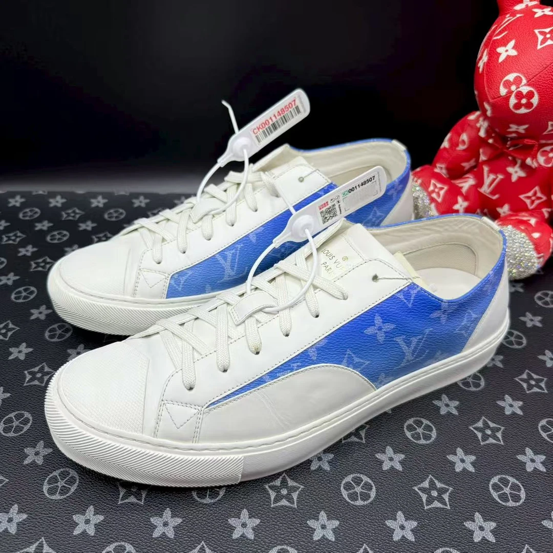 95新 LouisVuitton/路易威登 白蓝老花休闲时尚板鞋43欧码lz94