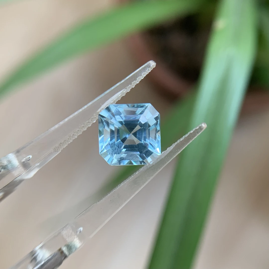 特价圣玛利亚天然海蓝宝裸石3.14克拉正方形阿斯切干净明亮火彩亮