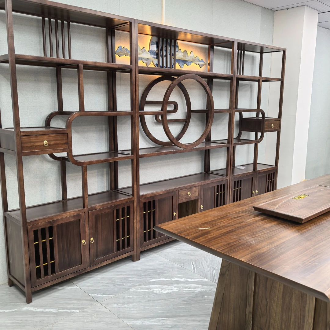 （旭日东升）乌金木置物架实木博古架多宝阁多功能柜茶柜置物架茶叶