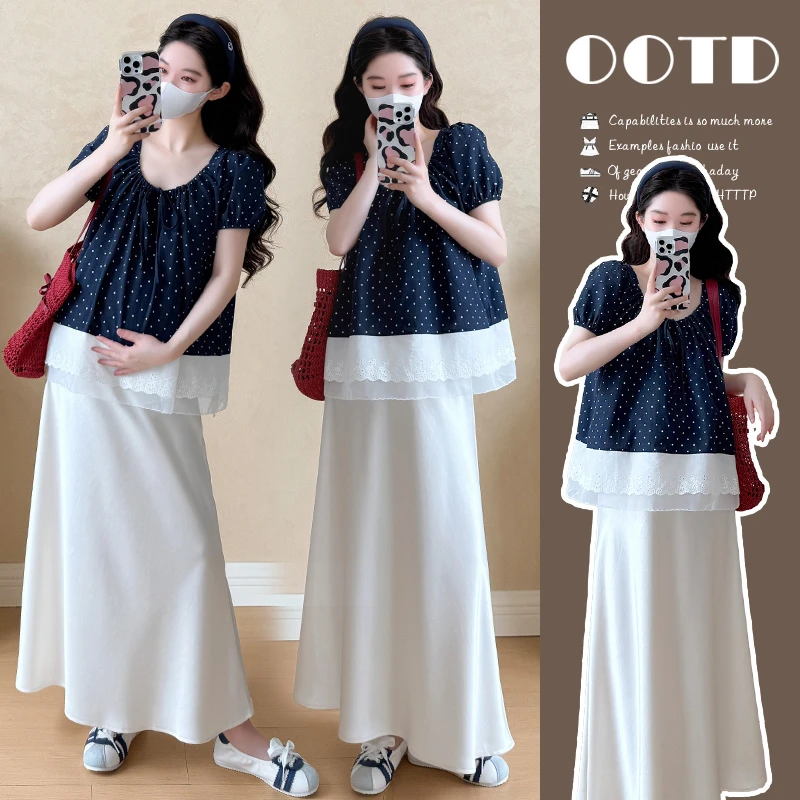 【晴晴】孕妇上衣2025夏季新款宽松显瘦韩系波点拼接娃娃衫孕妇夏装