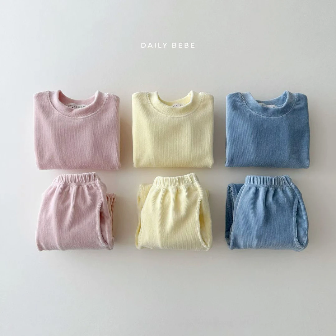 韩国星宝家25冬季男女童儿童配色纯色长袖套装