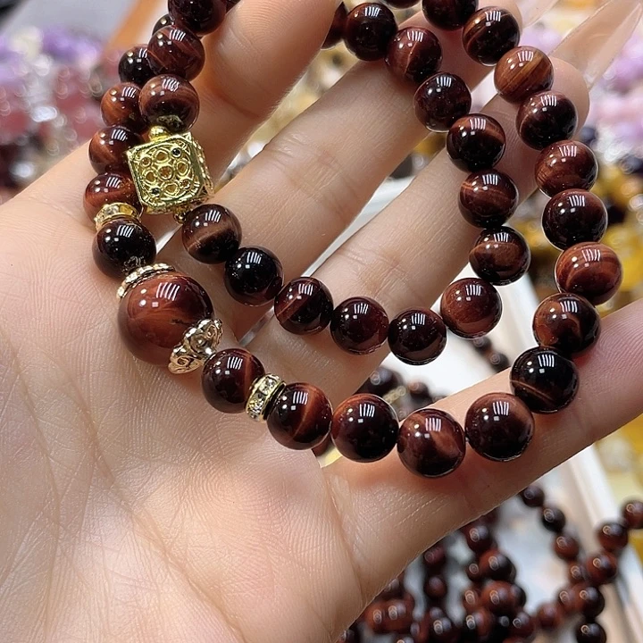 水晶手链银S925镶嵌8红虎眼