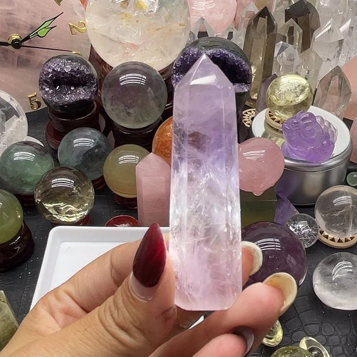 珠宝半成品未镶嵌水晶34紫水晶柱高6.6宽1.9