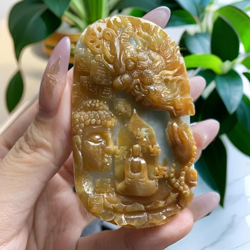 翡翠定制原皮特色佛魔一念 一念之间 毛货买断 尺寸68*38*11.4mm