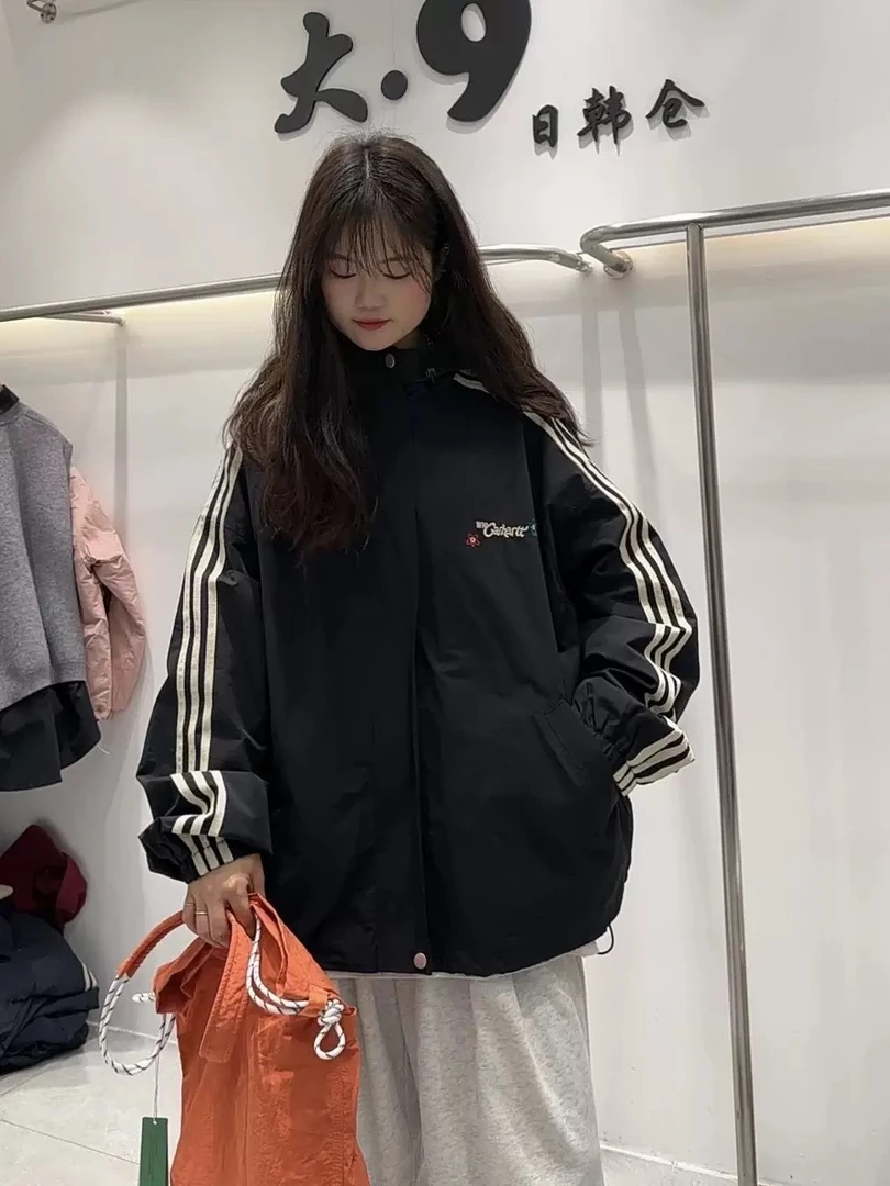 棒球连帽外套女春秋新款韩版宽松休闲百搭开衫上衣冲锋衣女