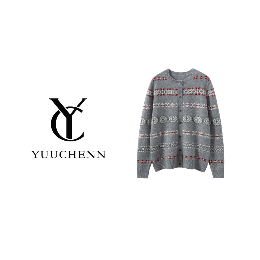 YUUCHENN羊绒费尔岛提花开衫5076
