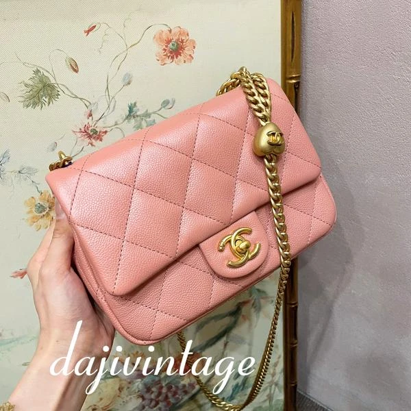大吉中古/Chanel香奈儿24p肉桂粉爱心扣方胖斜挎包