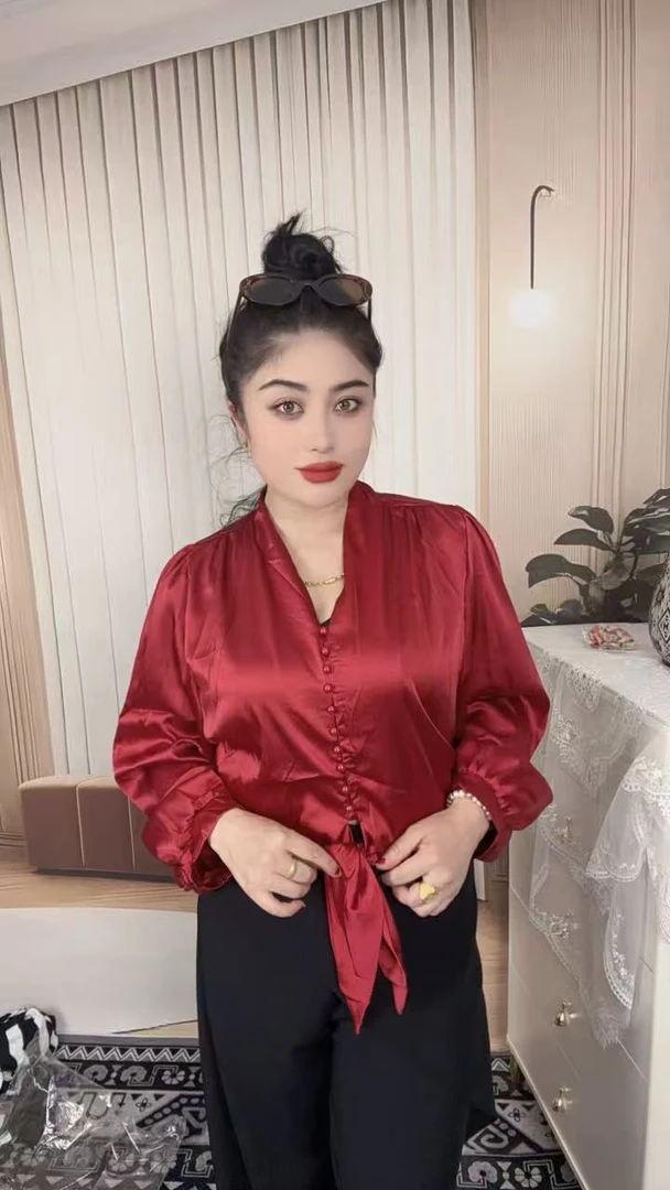 豹纹翻领秋季修身型系带套头衬衫斑马纹时尚小衫上衣