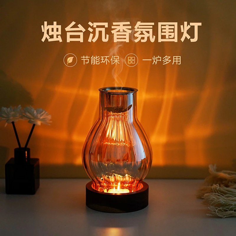 德国中式蜡烛沉香灯家用美容院安神香薰灯檀香沉香香粉薰香炉玻璃