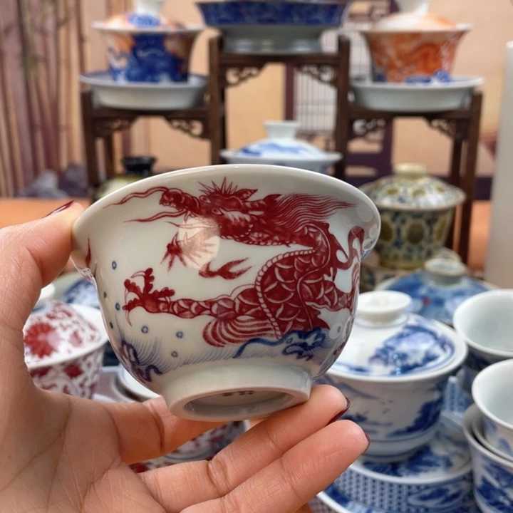 陶摆件鱼化龙压手杯