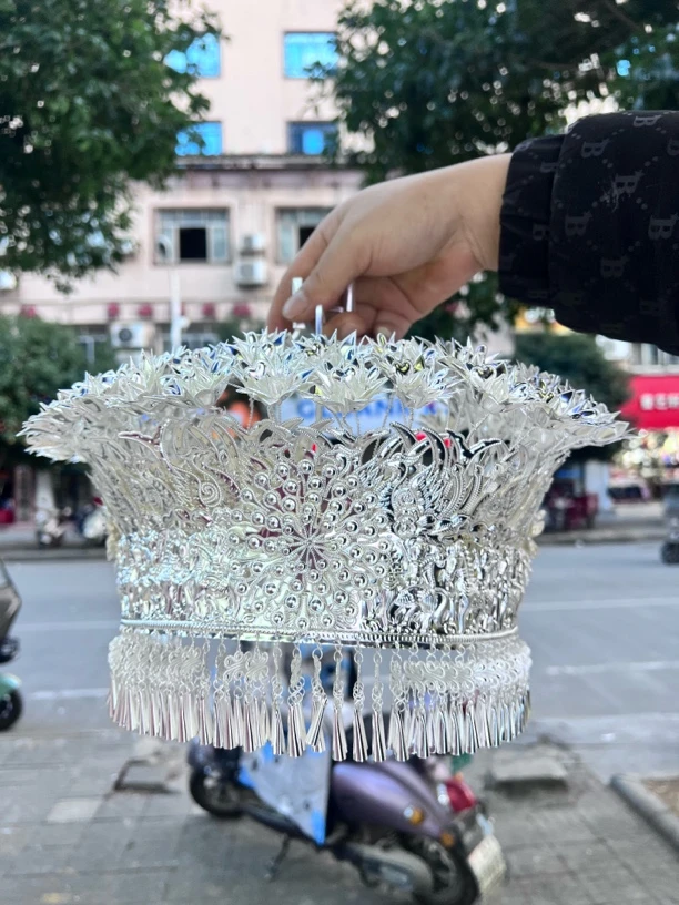 加密加厚双层爱心花白铜镀银大号帽