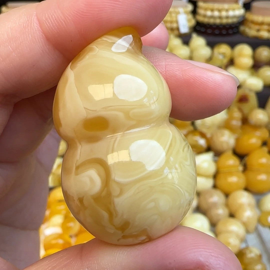 琥珀未镶嵌吊坠(赠链)天然俄料溶洞妖花蜜蜡葫芦吊坠