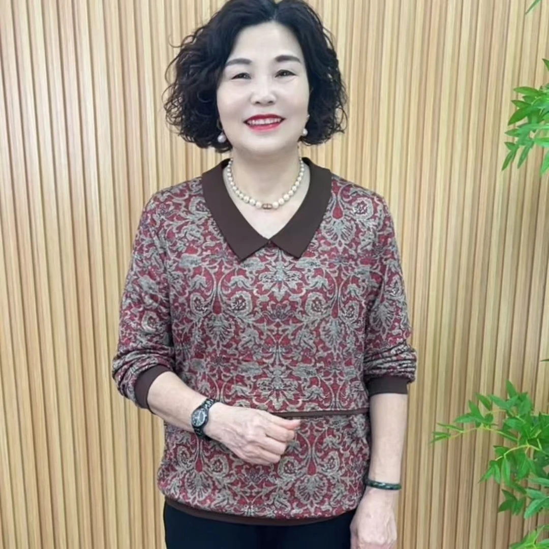 极简风碎花宽松型薄款中老年女装女装休闲小衫百搭V8099