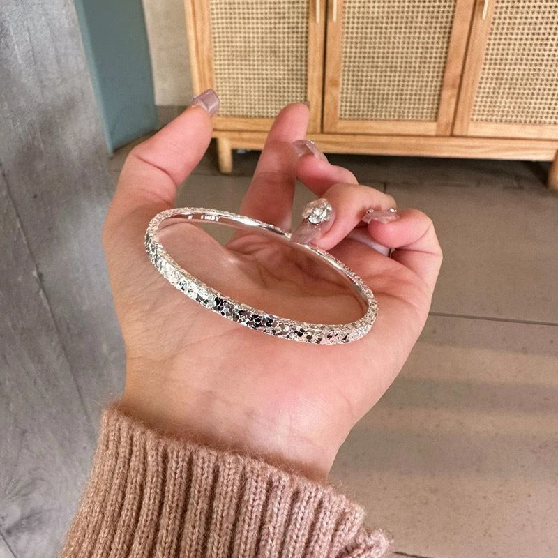 足银手镯 9999纯银手镯女碎冰冰龙鳞纹不规则切割爆闪闭口手环女