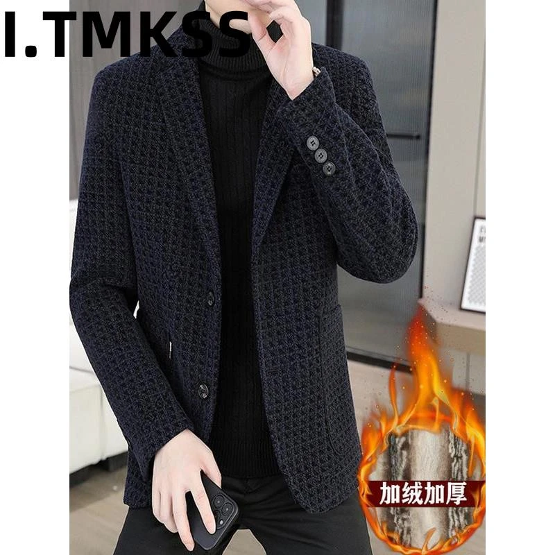 秋冬季新款毛呢西服男士韩版休闲加棉加厚单西上衣呢子西装外套潮