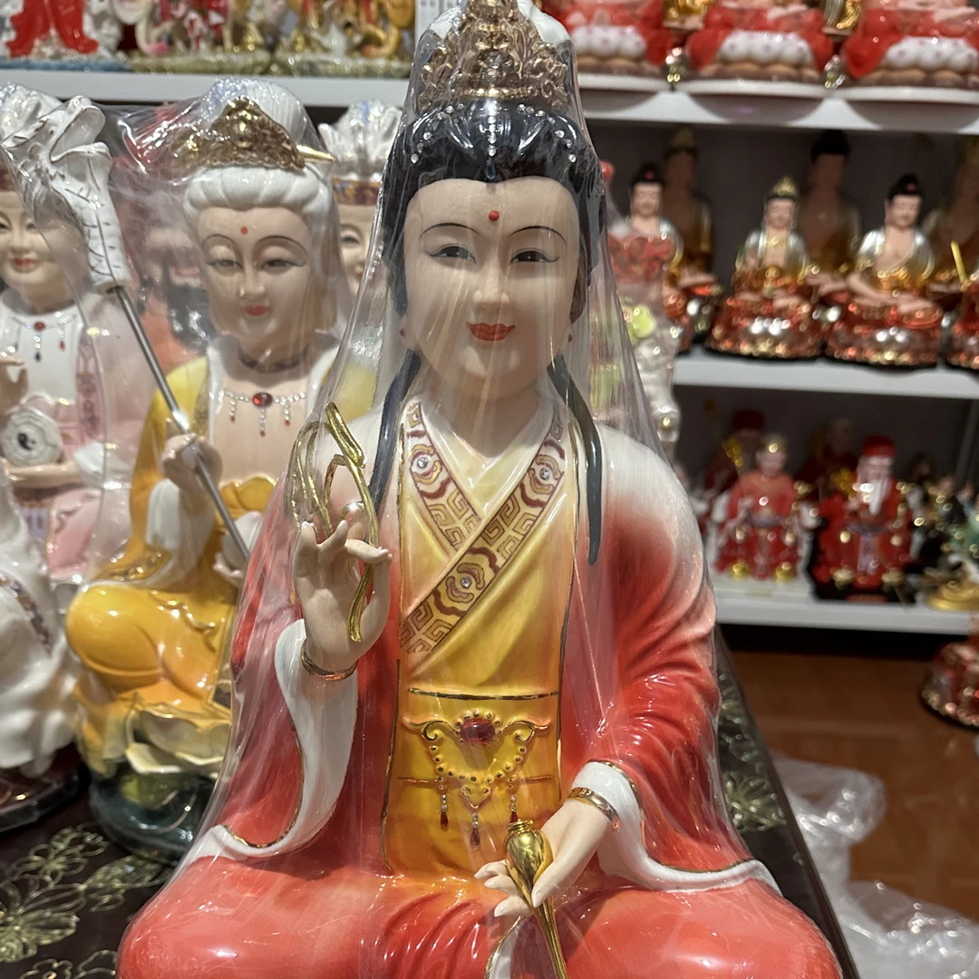 玉石粉空心观音菩萨佛像家用保平安摆件