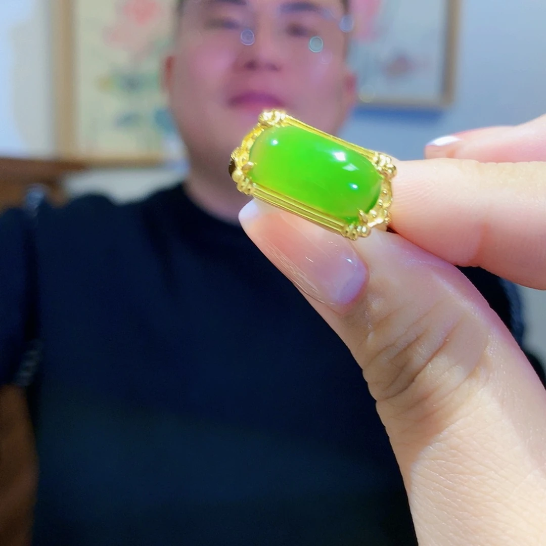 和田玉（碧玉）戒指银S925镀金镶嵌