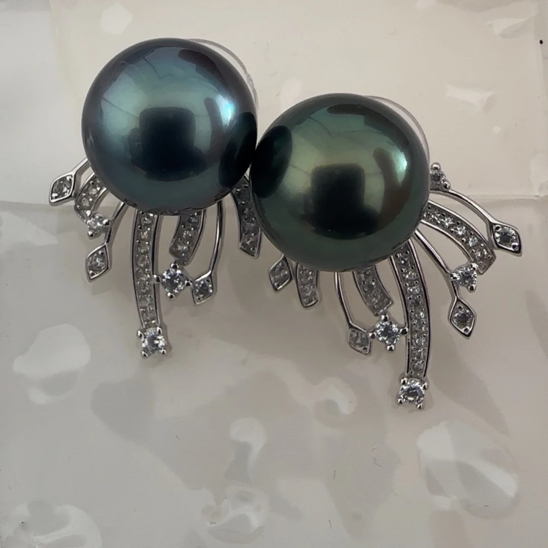 银S925镶嵌海水珍珠耳饰