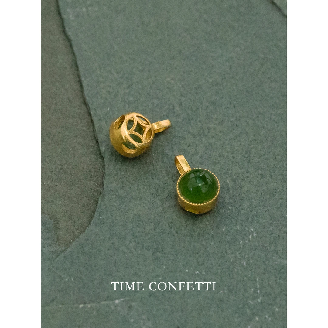 吊坠925银 镀K金【孙二娘】小绿豆-古法金小滴溜配件吊坠TC 10064