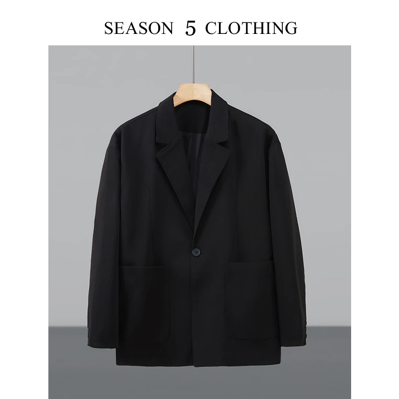 秋季高级感男士韩版宽松商务休闲西服上衣透气时尚潮流黑色外套