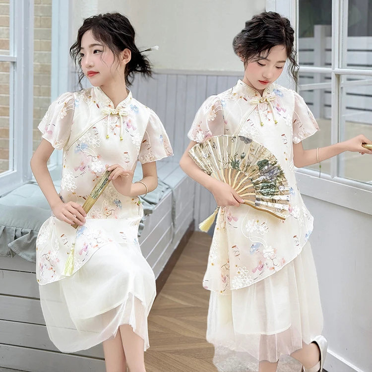女童旗袍中国风汉服夏季薄款复古连衣裙儿童新中式唐装礼服高级感