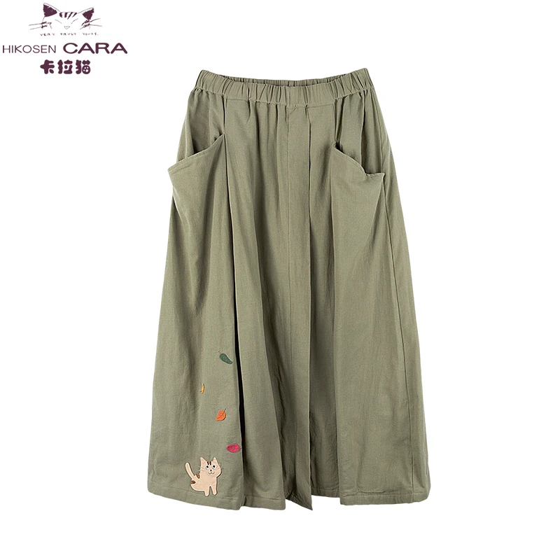 HIKOSEN CARA卡拉猫小虎斑半身长裙日本潮牌森系女百搭棉制裙子