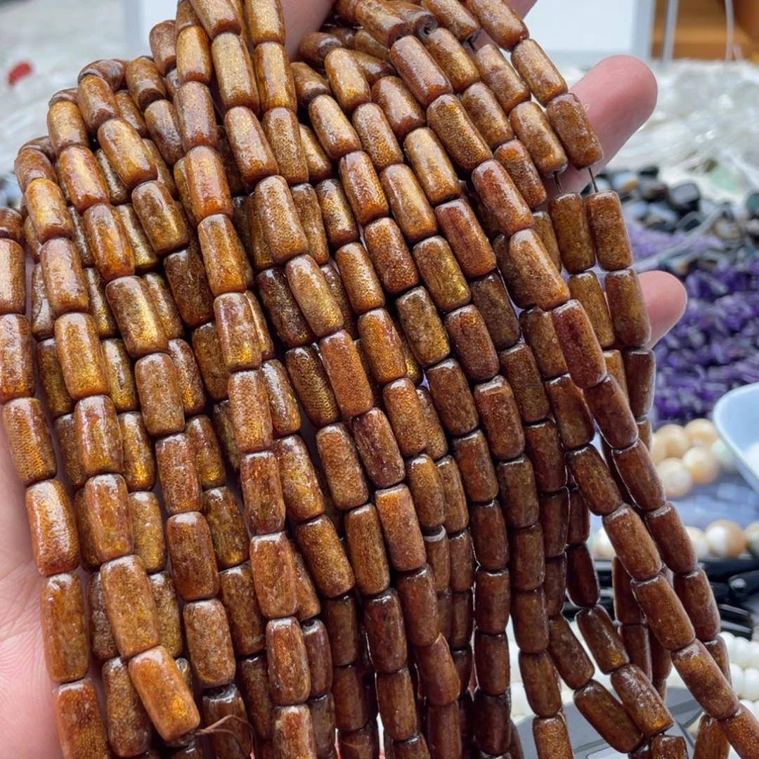 玛瑙/玉髓合金珠宝半成品一条装金柳柳圆管6*12mm