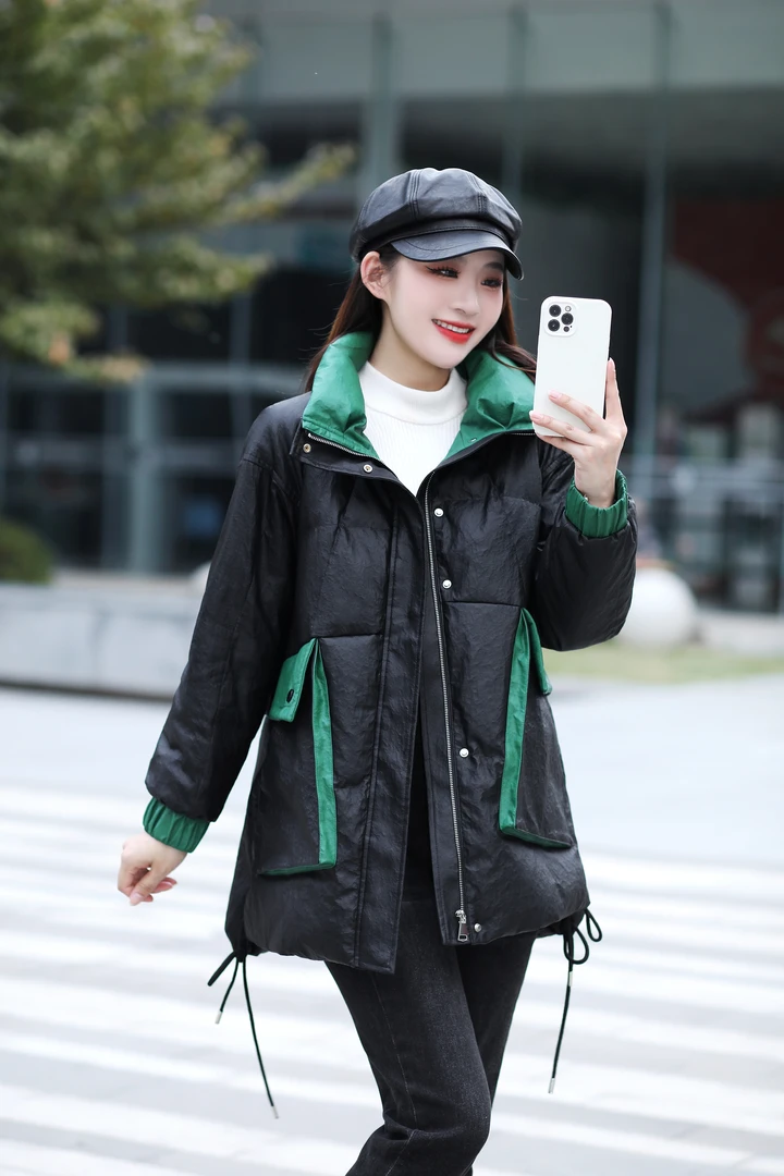 D267时尚羽绒服女2024冬季新款撞色欧版羽绒外套女