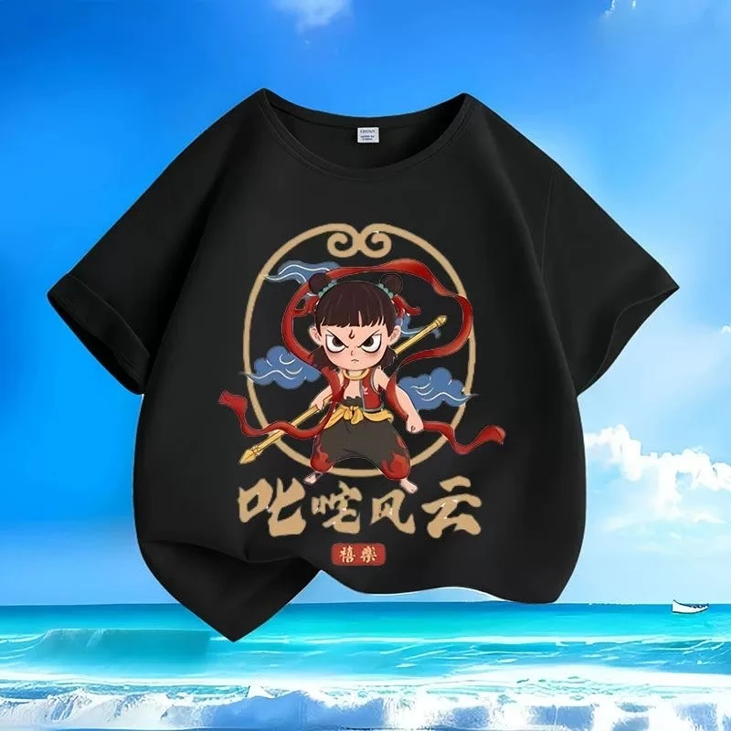 儿童夏装短袖T恤2025新款哪吒男女童洋气时髦卡通半袖圆领上衣t