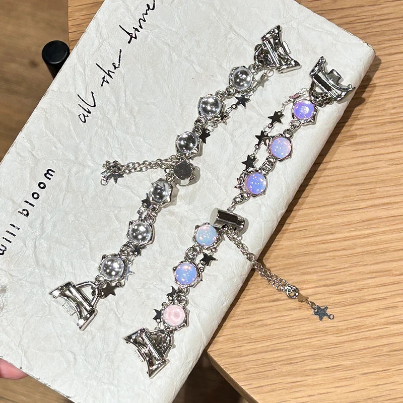 适用小米手环9表带8猫眼串珠双链式收缩绳7/6/5/4/3nfc版替换腕带