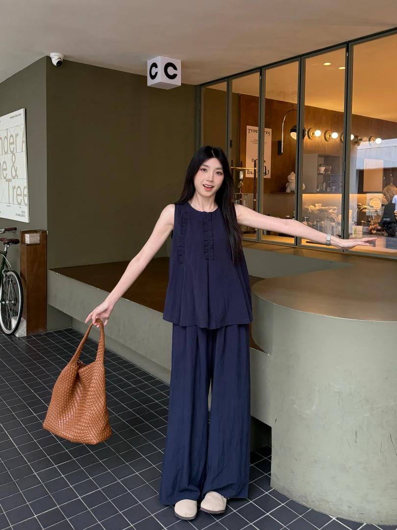 无袖背心显瘦套装女2025夏季新款慵懒百搭清冷松弛感阔腿裤两件套