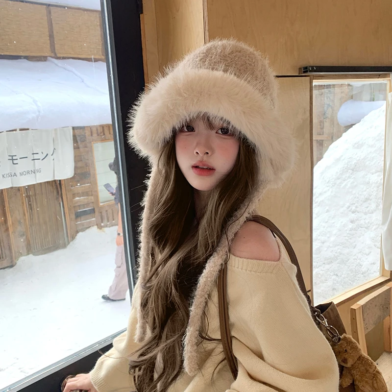 毛绒针织帽子女秋冬季大头围显脸小加大加厚毛线帽防寒保暖雷锋帽