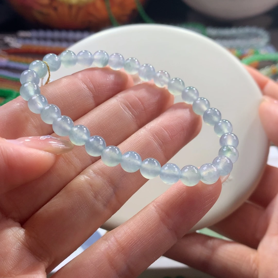 翡翠未镶嵌手链冰蓝飘花卡6