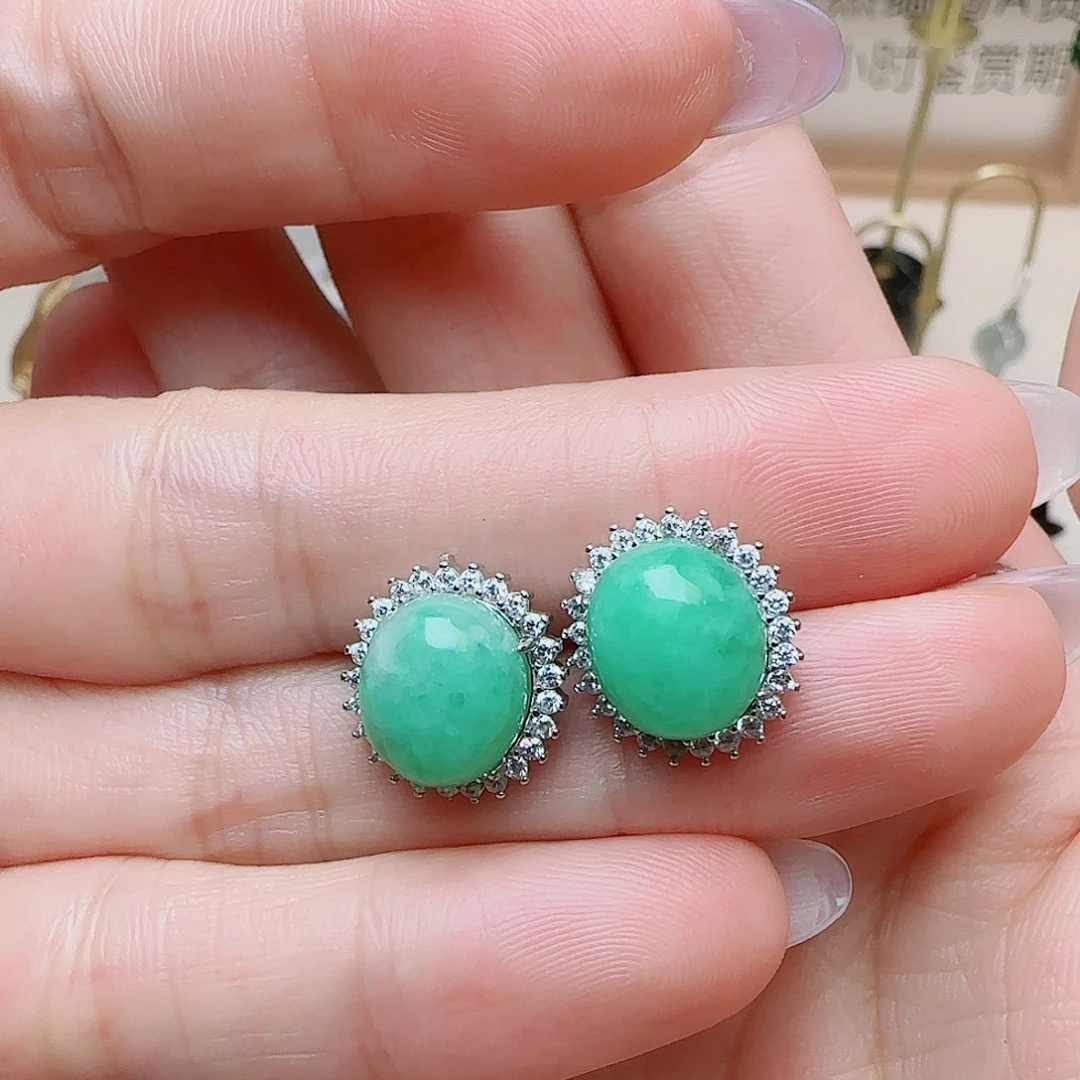 翡翠银S925镶嵌耳饰*️***耳钉款