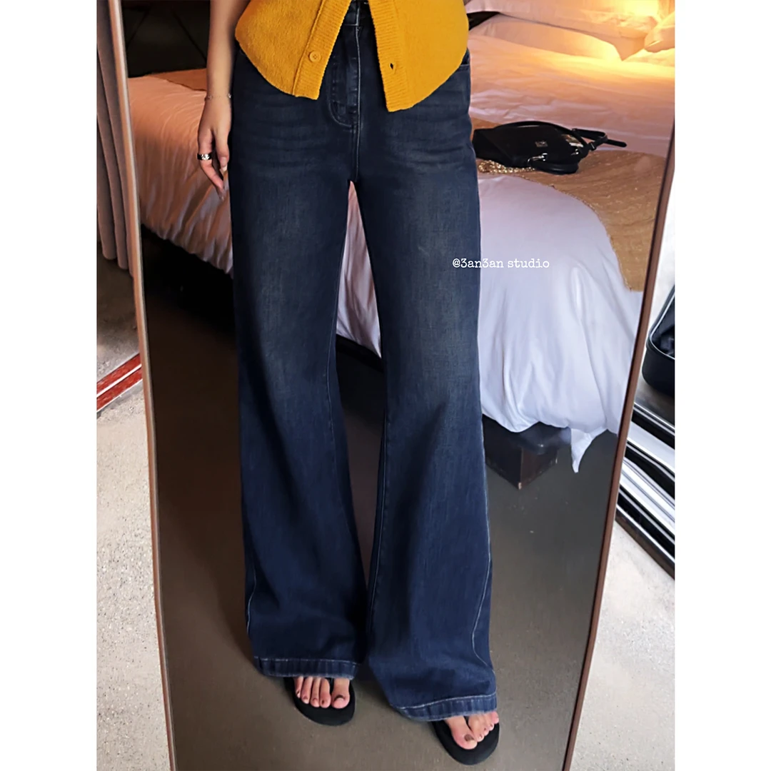 3AN3AN【风染的蓝】喇叭裤显瘦街头辣妹水洗复古牛仔裤 3ANA01816