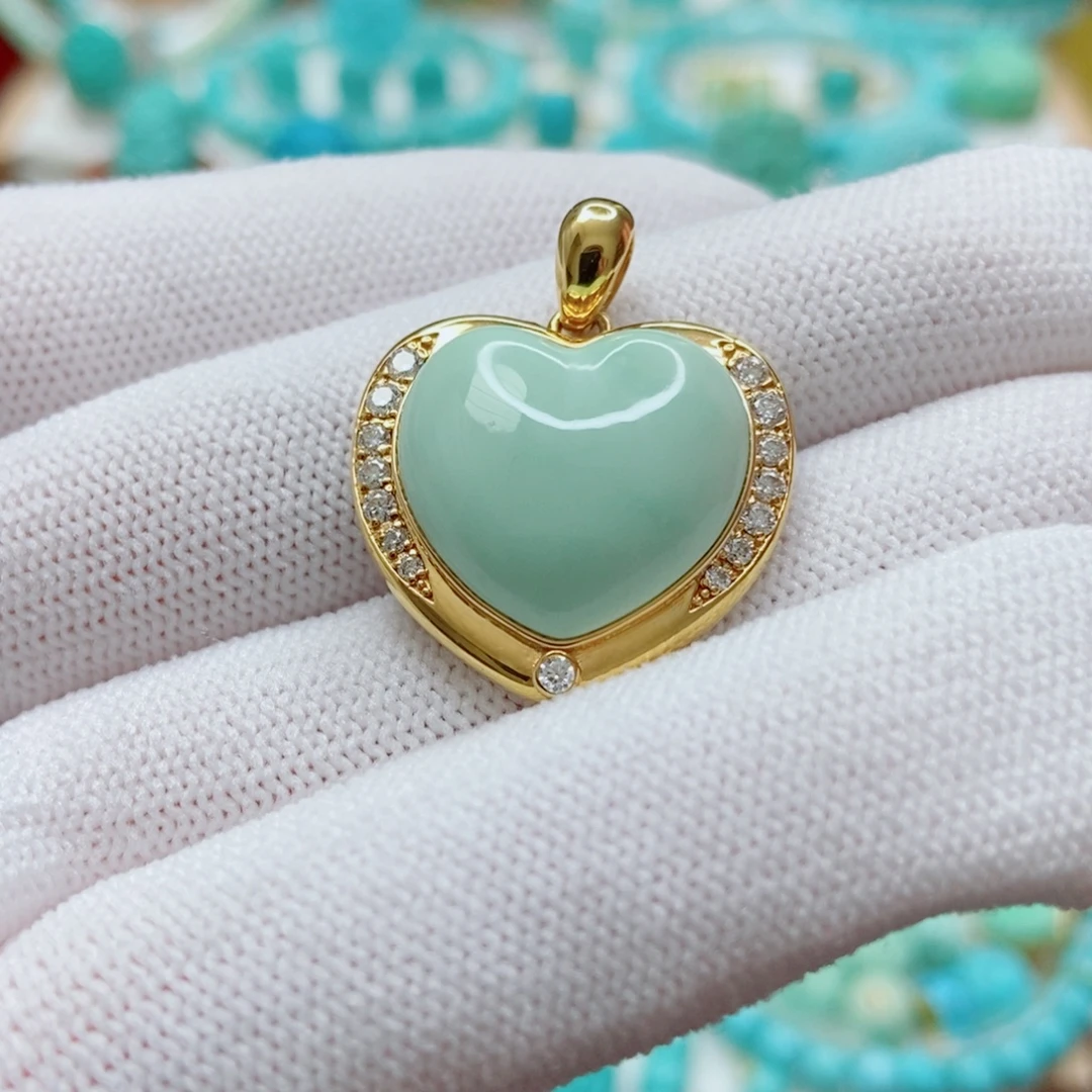 绿松石18K金镶嵌吊坠