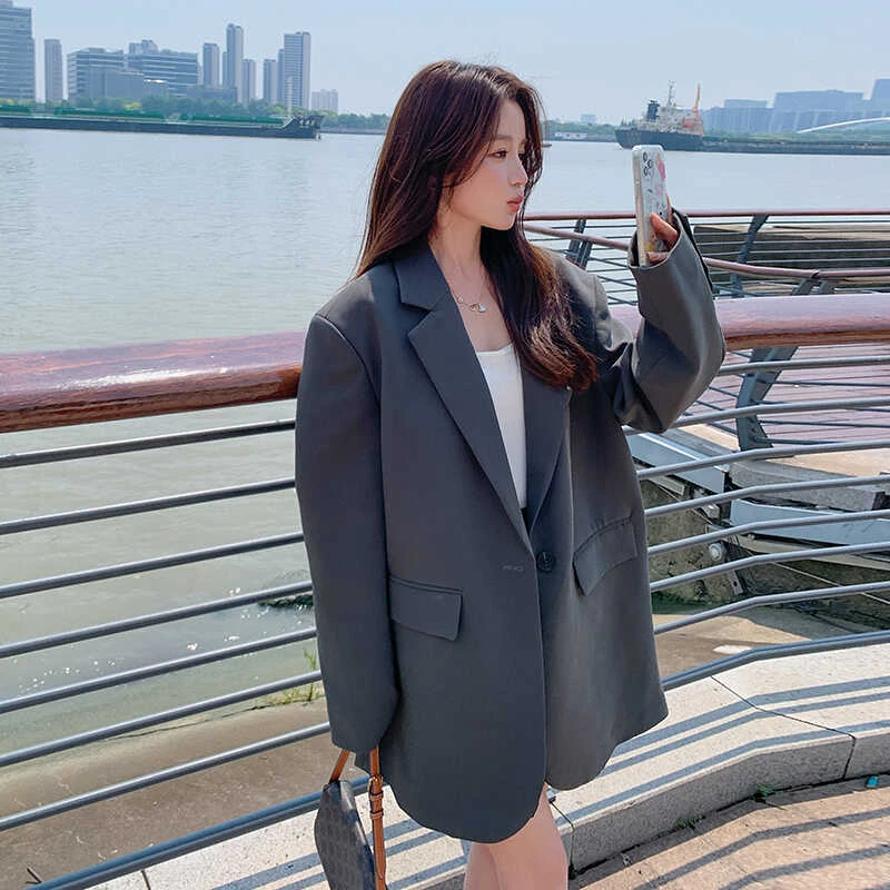 版型chao正灰色西装外套女春秋免烫高级感百搭气质休闲西服