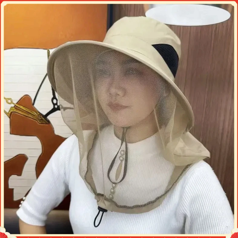 防蚊防晒帽子渔夫帽HCGM夏季户外面罩大檐防紫外线钓鱼登山【富盛】