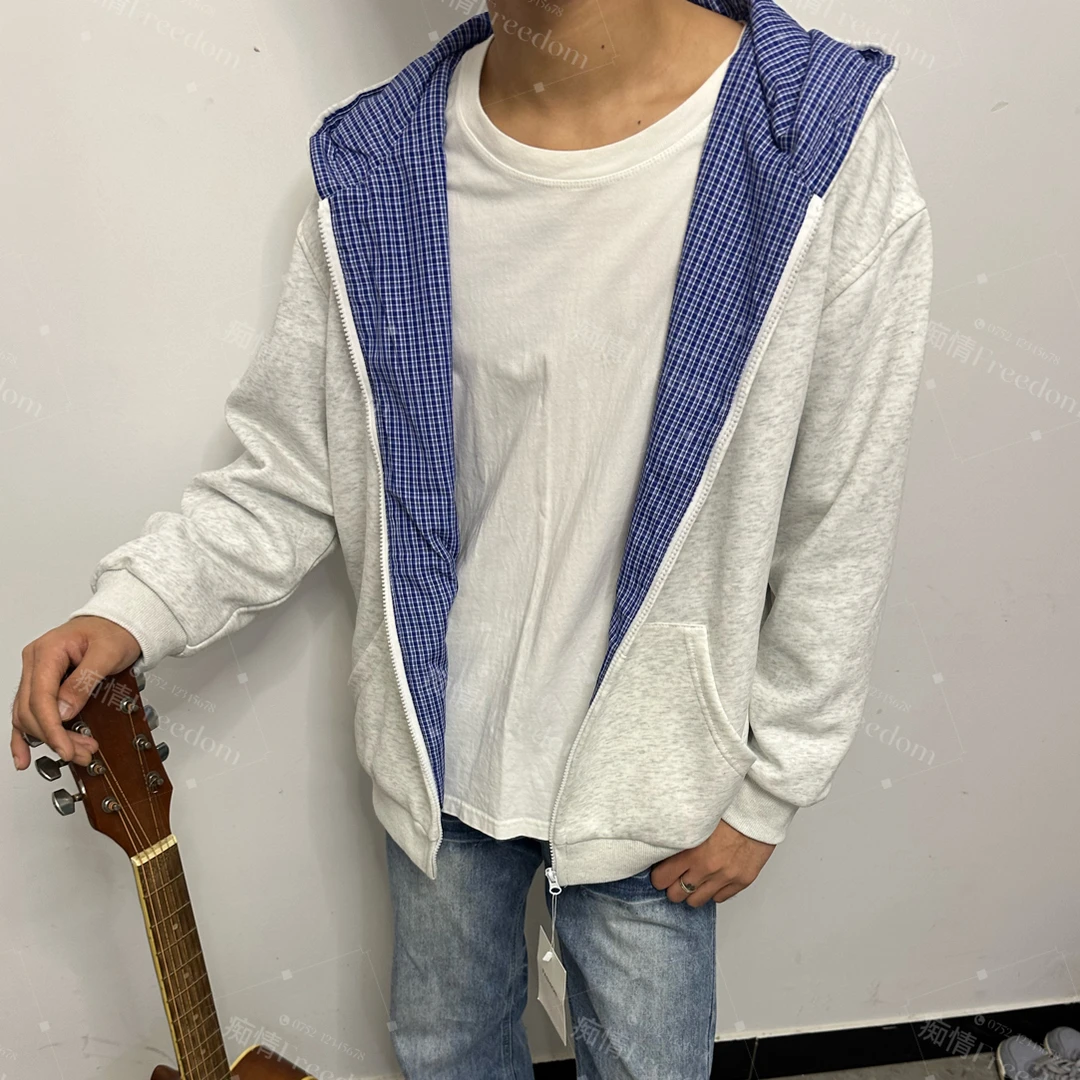 卫衣韩版开衫款休闲百搭秋季拉链春季双面穿双面格子