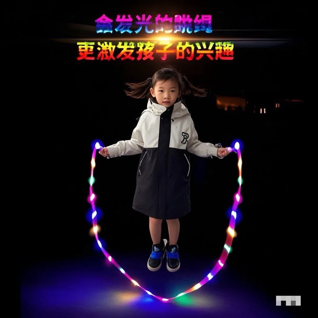 发光跳绳夜光炫彩变色U型儿童手柄写名字适用闪光多色替换绳套装