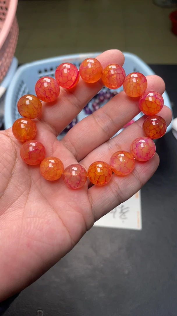 B384  14  黄凤血龙麟玛瑙手串