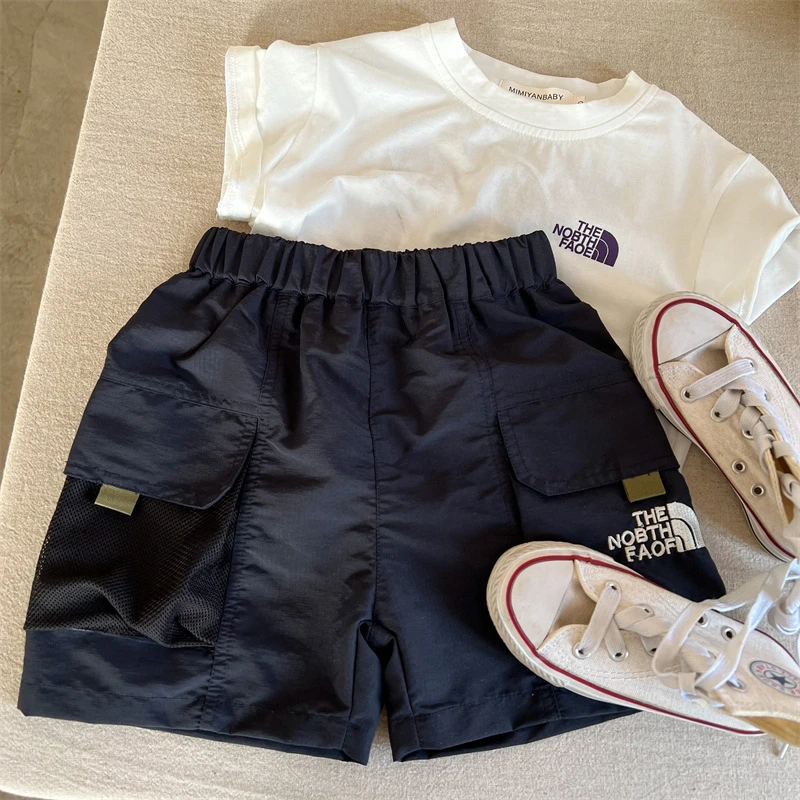 日系潮牌婴童男童夏冰花棉凉感贴标短裤宝宝帅气宽松工装裤