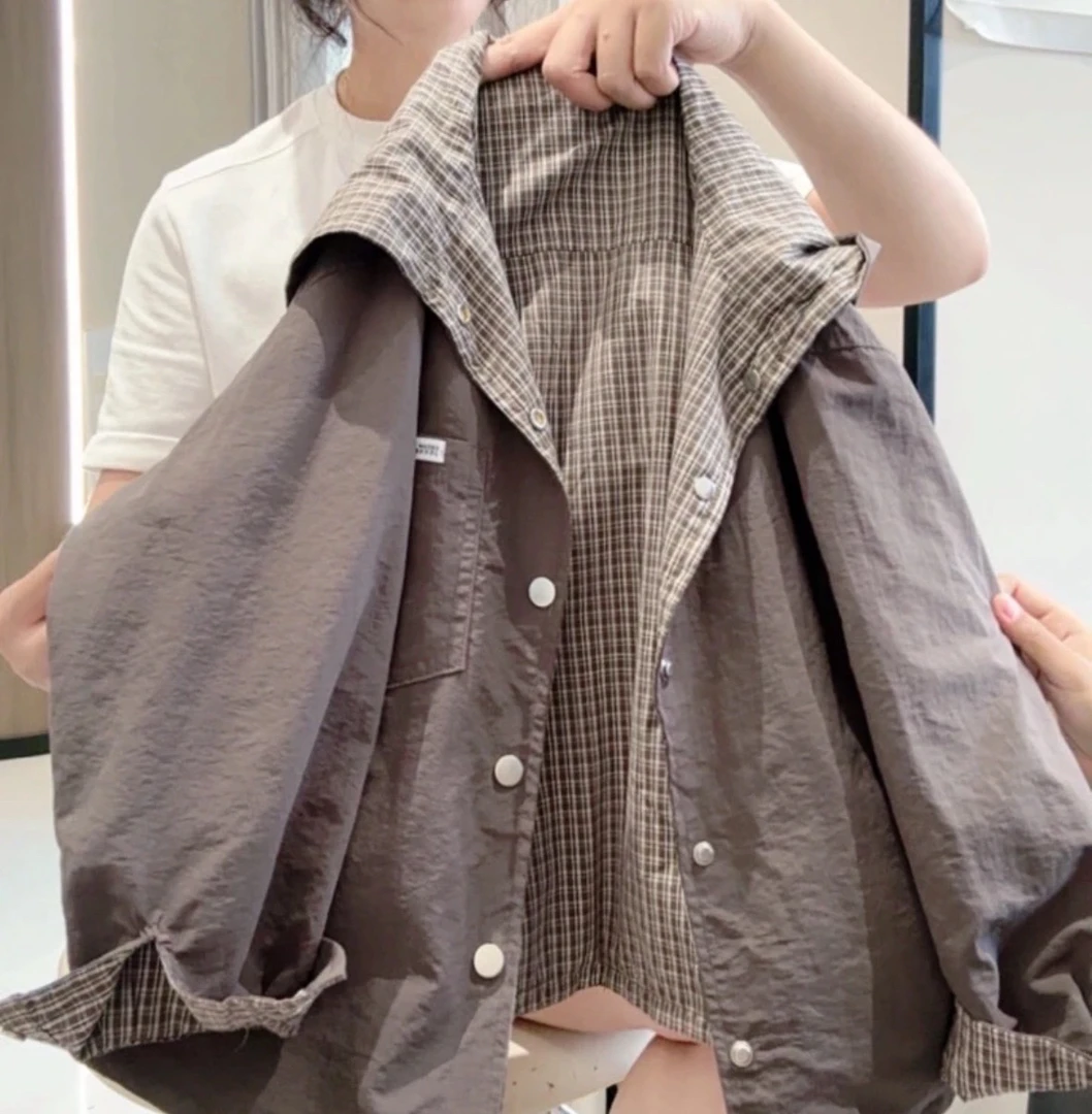 男童双面穿外套2025春秋新款儿童格子连帽上衣中大童时髦男孩潮款