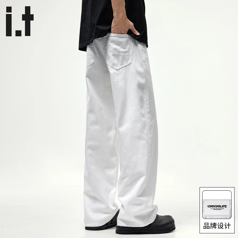 it :CHOCOOLATE白色纯棉牛仔裤男2025秋季美式宽松直筒阔腿长裤子