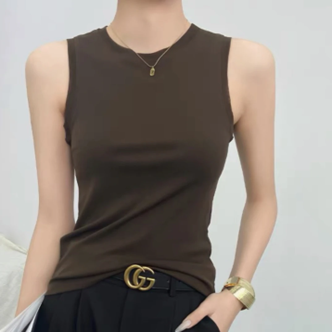 圆领背心2025新款早夏独特漂亮上衣无袖内搭网纱轻薄打底衫