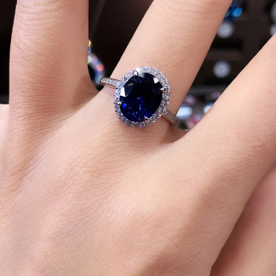 戒指蓝宝石银S925镶嵌白810