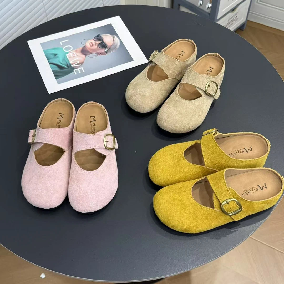 复古厚底包头拖鞋女夏外穿2025新款网红一脚蹬增高勃肯鞋