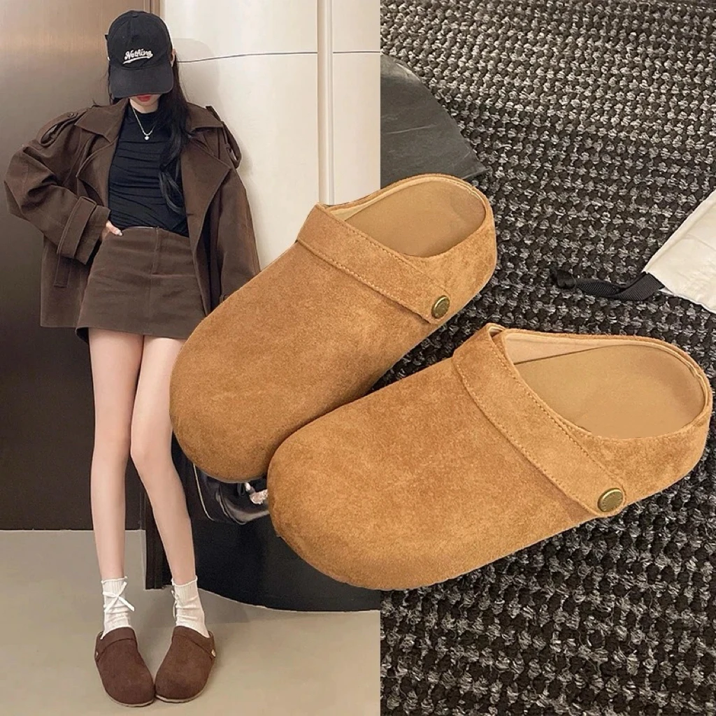两穿超火勃肯鞋包头半拖鞋女2025春季新款小众懒人一脚蹬博肯单鞋