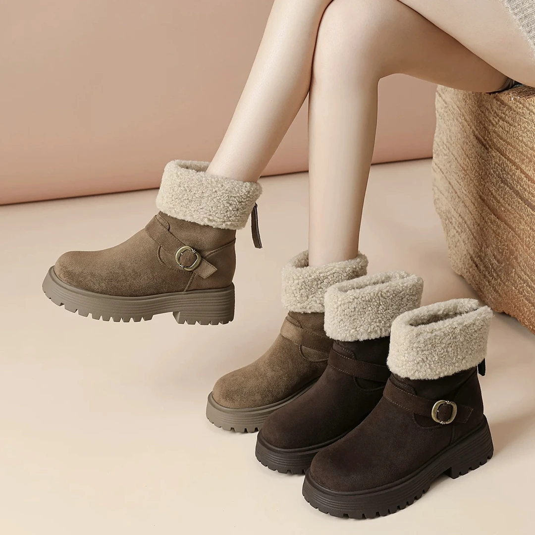 新疆（4厘米）加绒保暖厚底短筒雪地靴女冬季时尚百搭棉鞋278-35