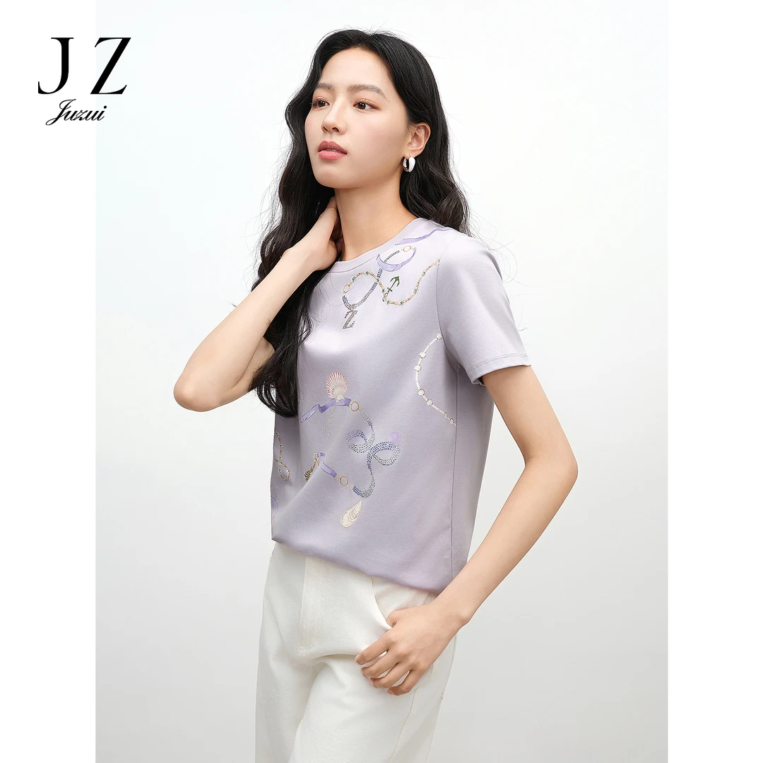 JUZUI玖姿JTFX83204休闲夏日海洋链条印花T恤女夏季
